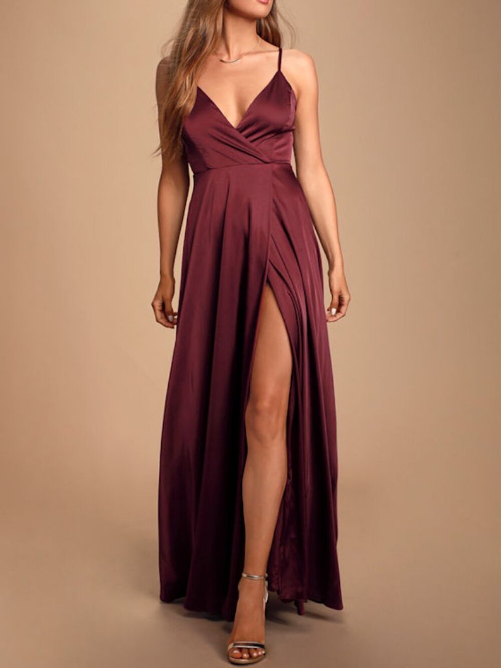 Lulus Ode To Love Burgundy Satin Maxi Dress Red - Size XL